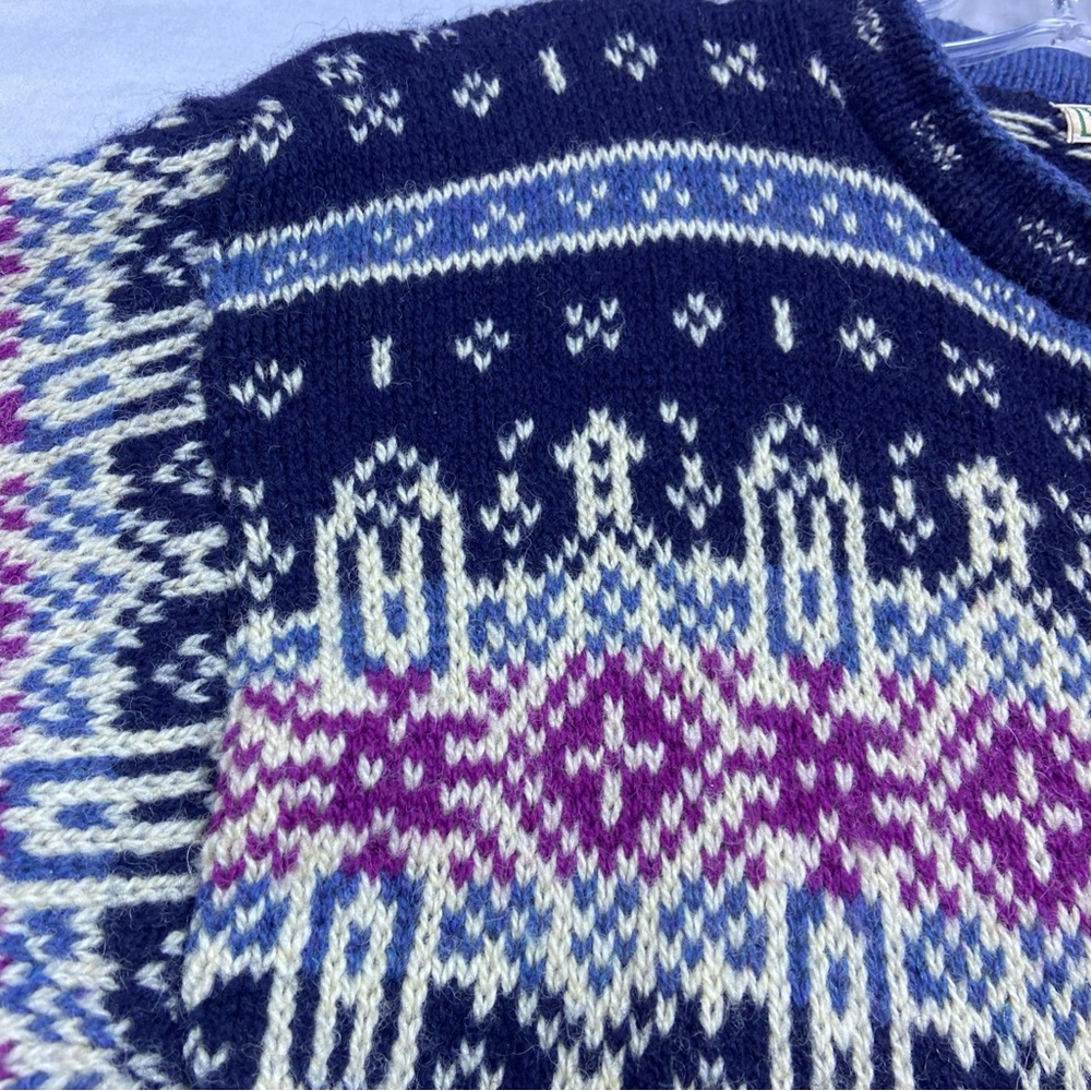 Vintage LL Bean Sweater Women’s Large Wool Fair Isle Nordic Cardigan USA Made - Picture 4 of 9